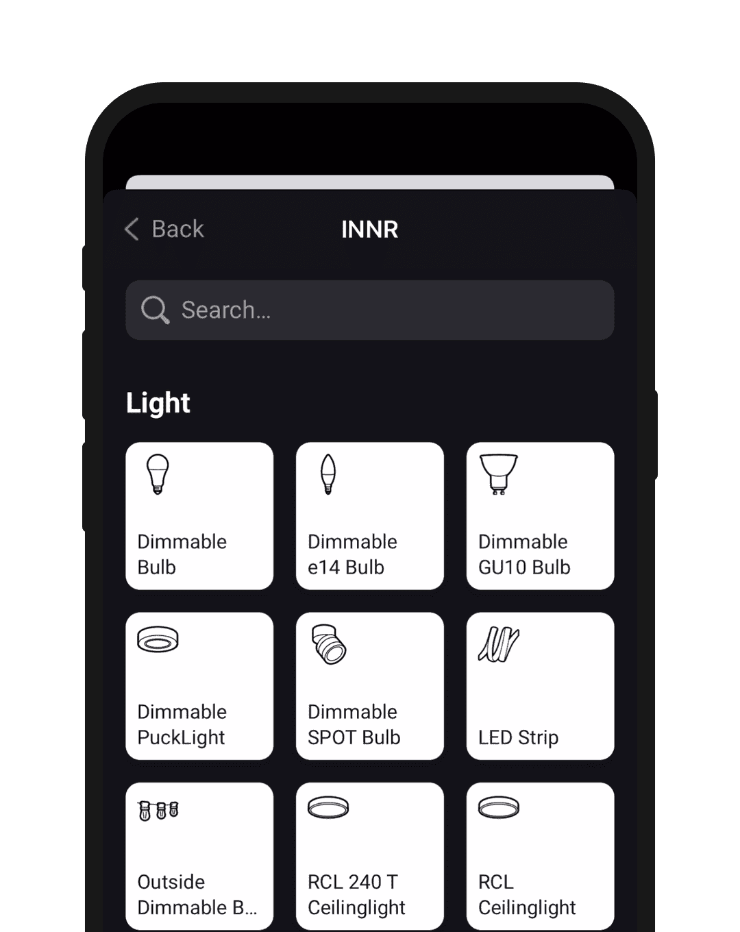 A phone screen showing Innr devices in the Homey app