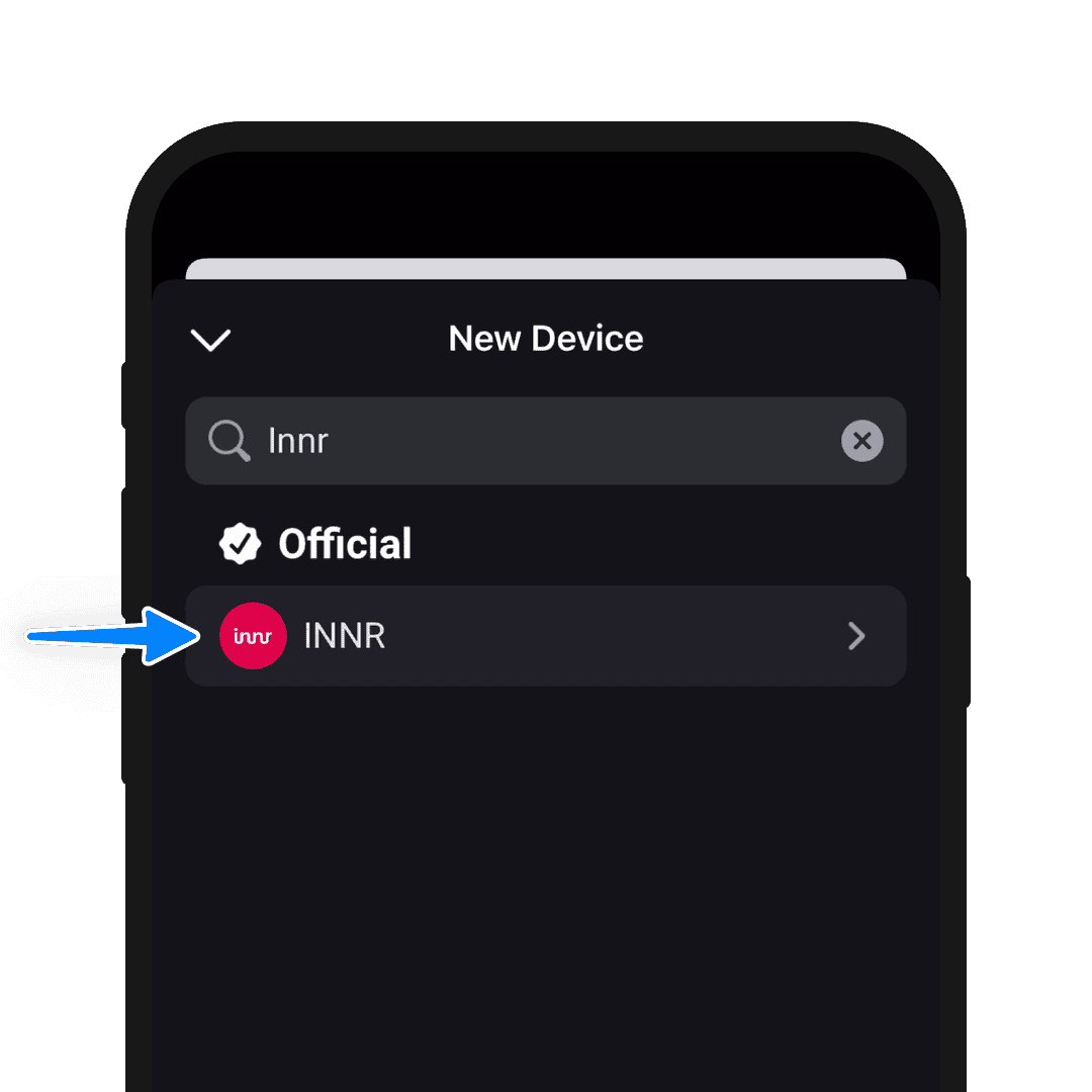 A phone screen showing search results for the Innr brand in the Homey app