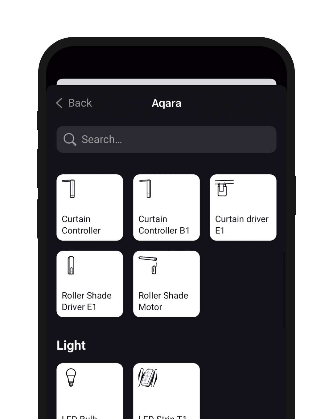A phone screen showing Aqara devices in the Homey app