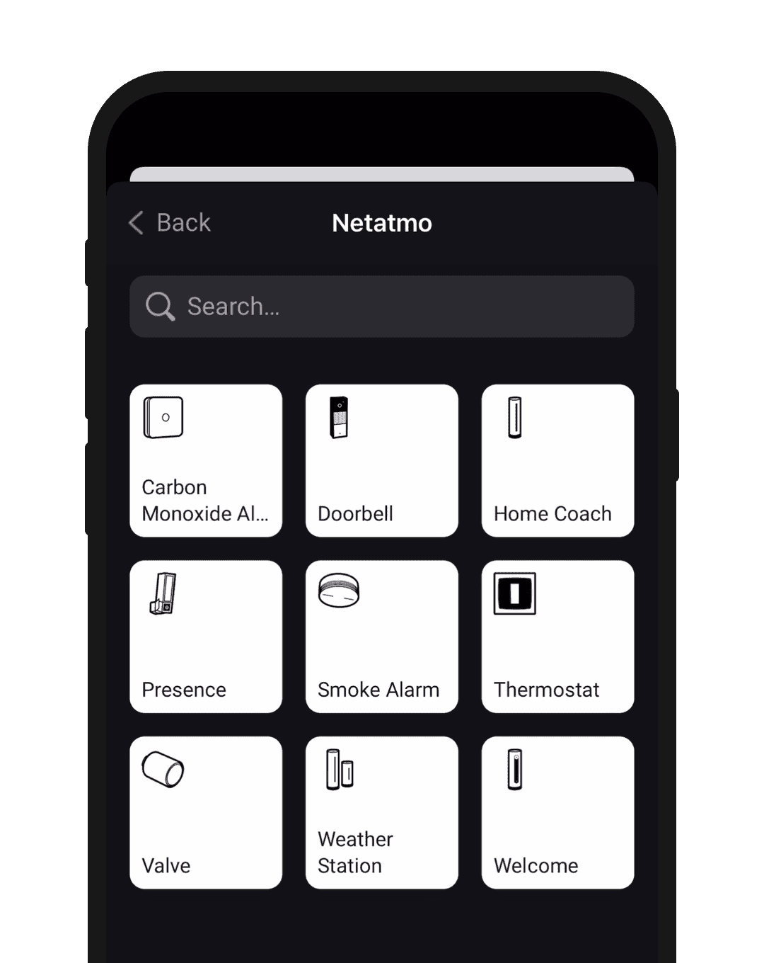 A phone screen showing Netatmo devices in the Homey app