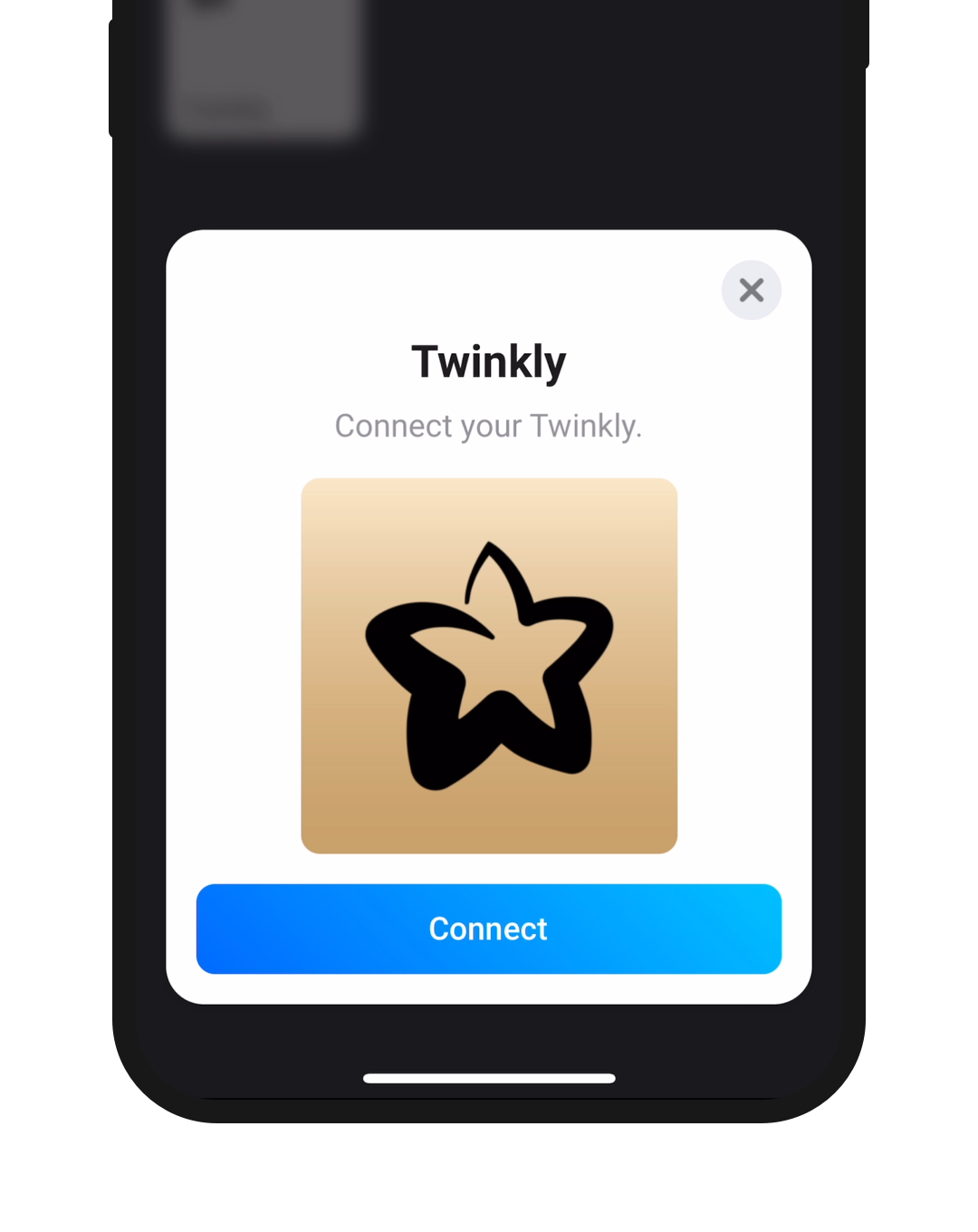 A phone screen showing a Twinkly device and a Connect button