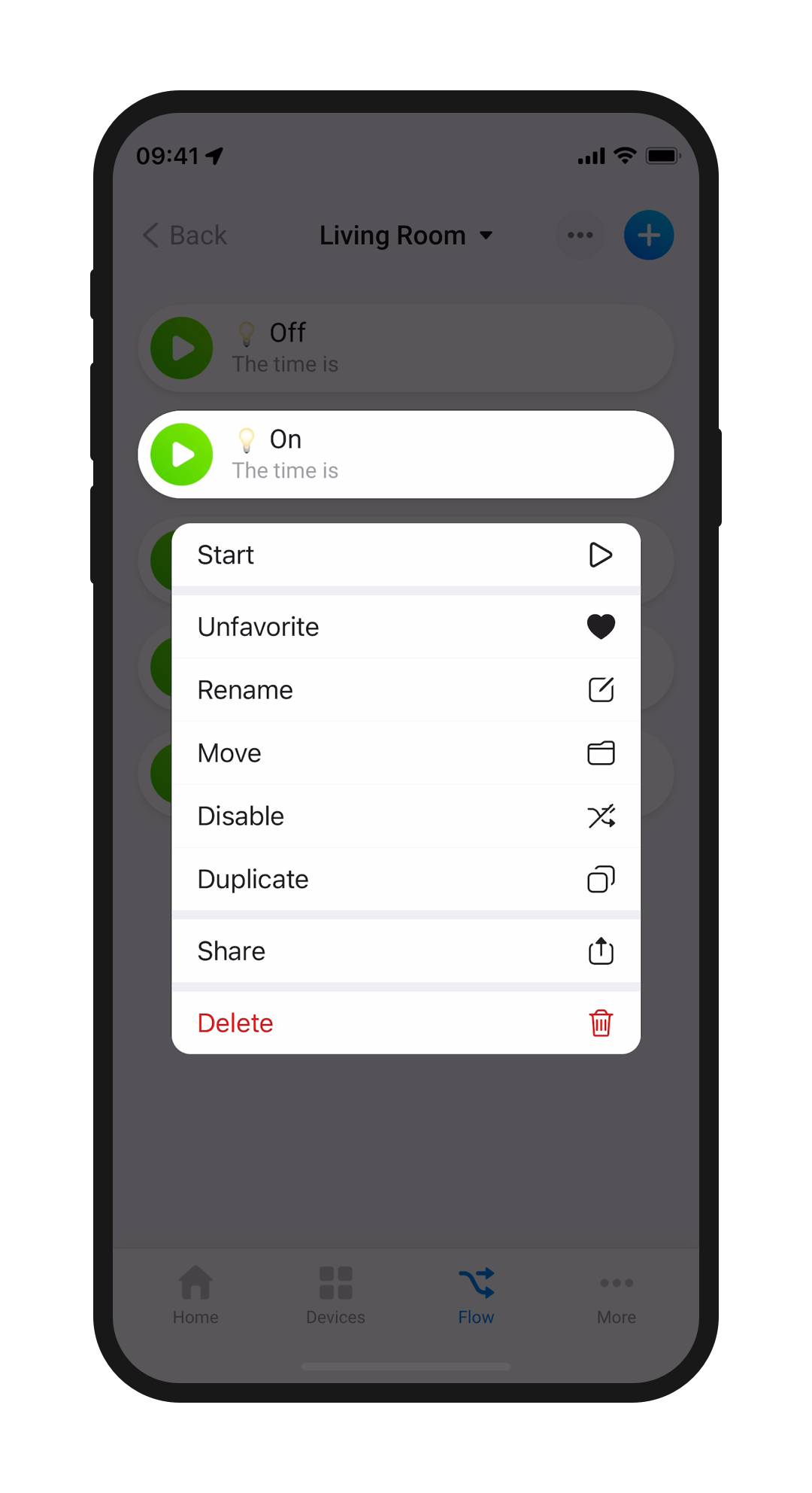 A phone screen showing the settings to modify an existing Flow