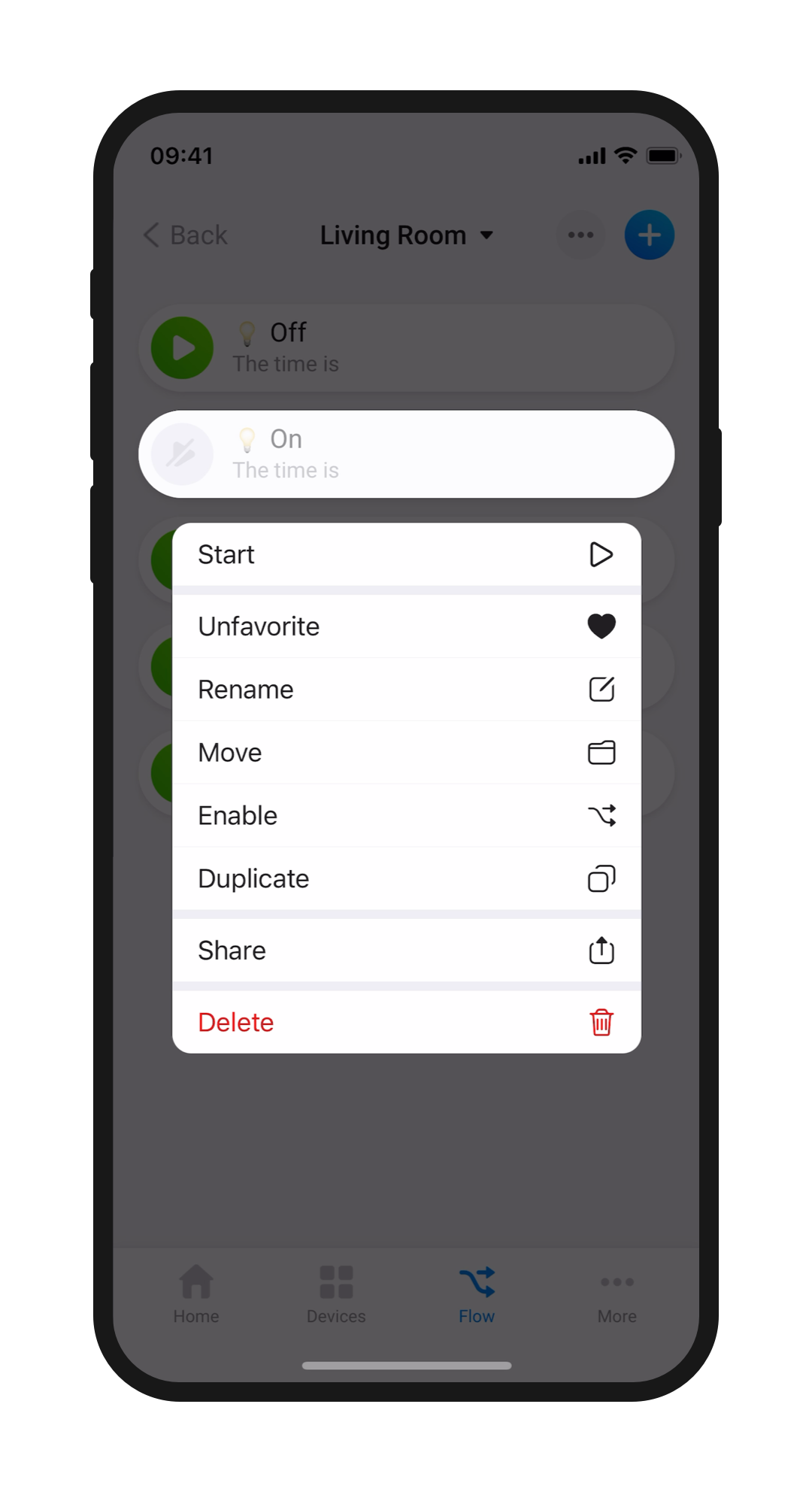 A phone screen showing the settings to enable an existing Flow