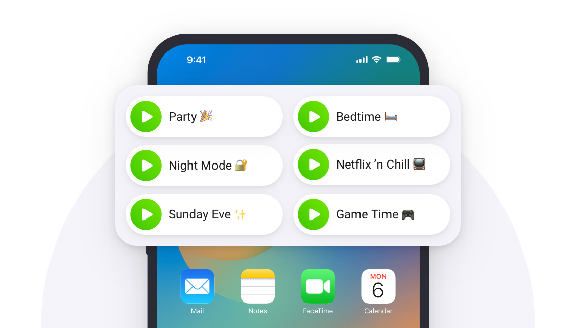 Homey widget on a phone's home screen displaying favorite Flows