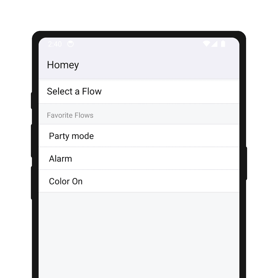 A phone screen showing the Flows you can add to your Android widget