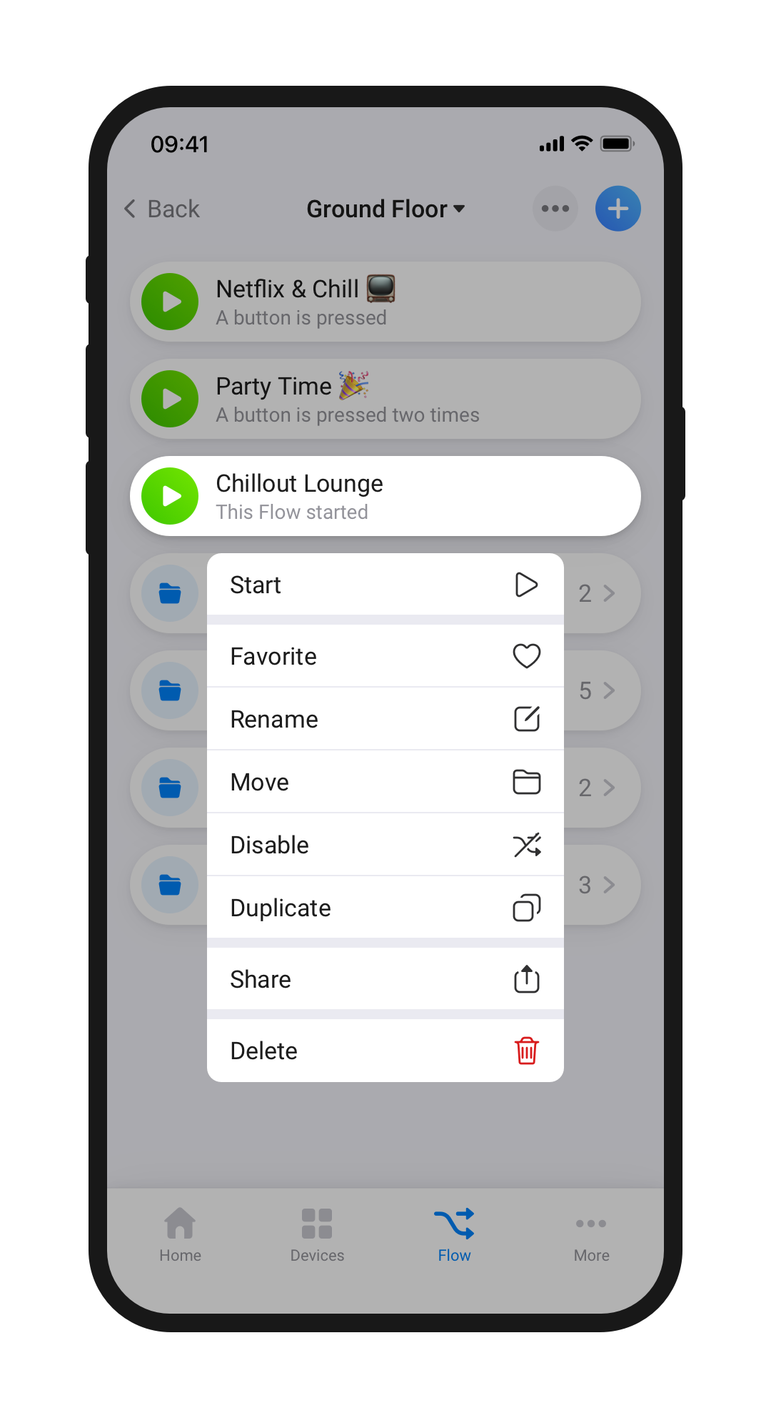 A phone screen showing the settings to modify an existing Flow