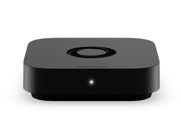 A Homey Pro mini device featuring a blinking white LED indicator