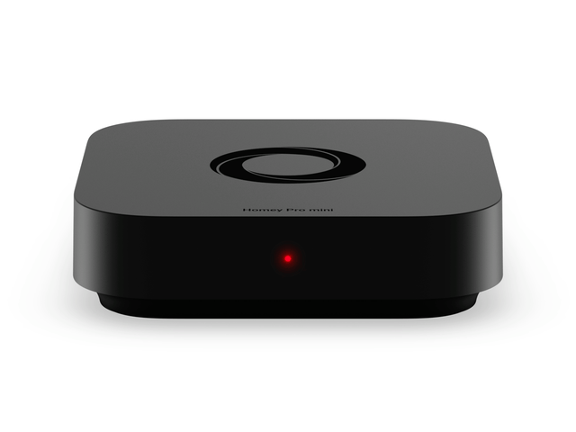 A Homey Pro mini device featuring a breathing red LED indicator