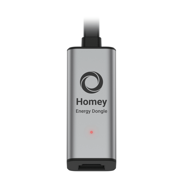 A Homey Energy Dongle featuring a breathing red LED indicator