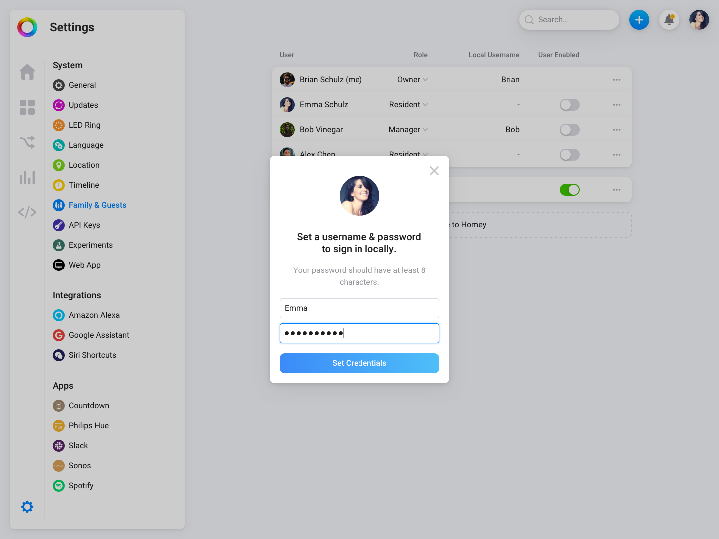 homey-web-app-local-user-credentials.png