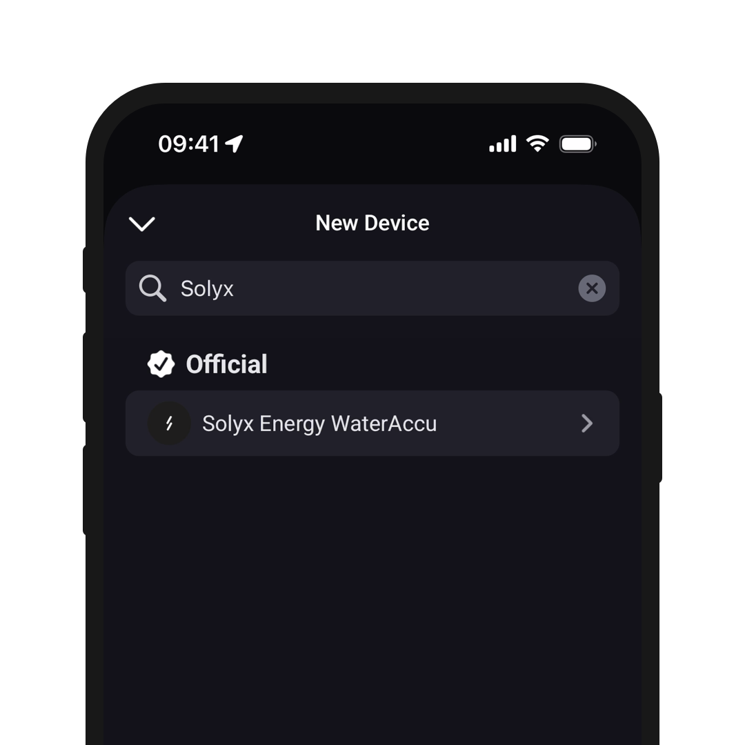 A phone screen showing search results for the Solyx brand in the Homey app