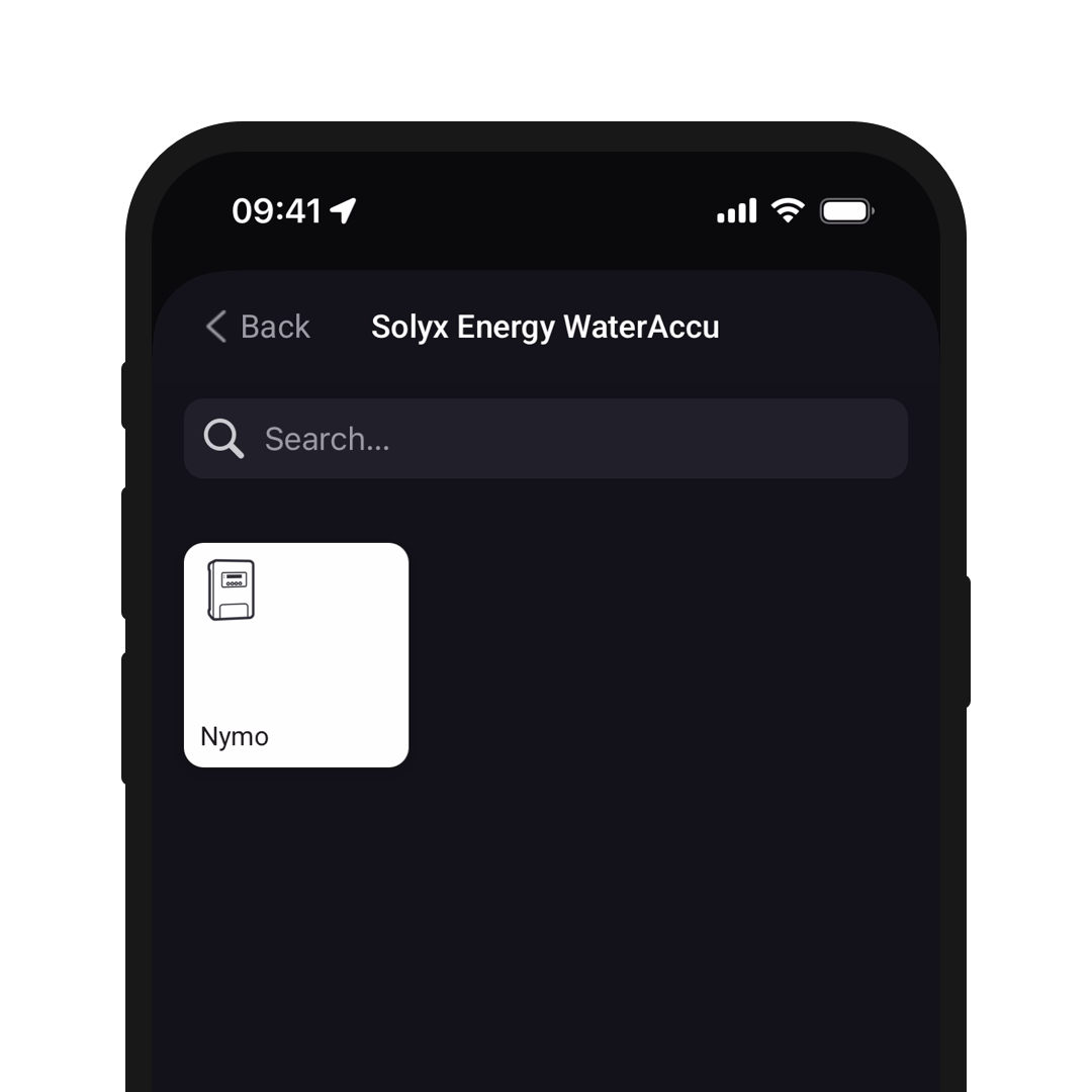A phone screen showing Solyx devices in the Homey app