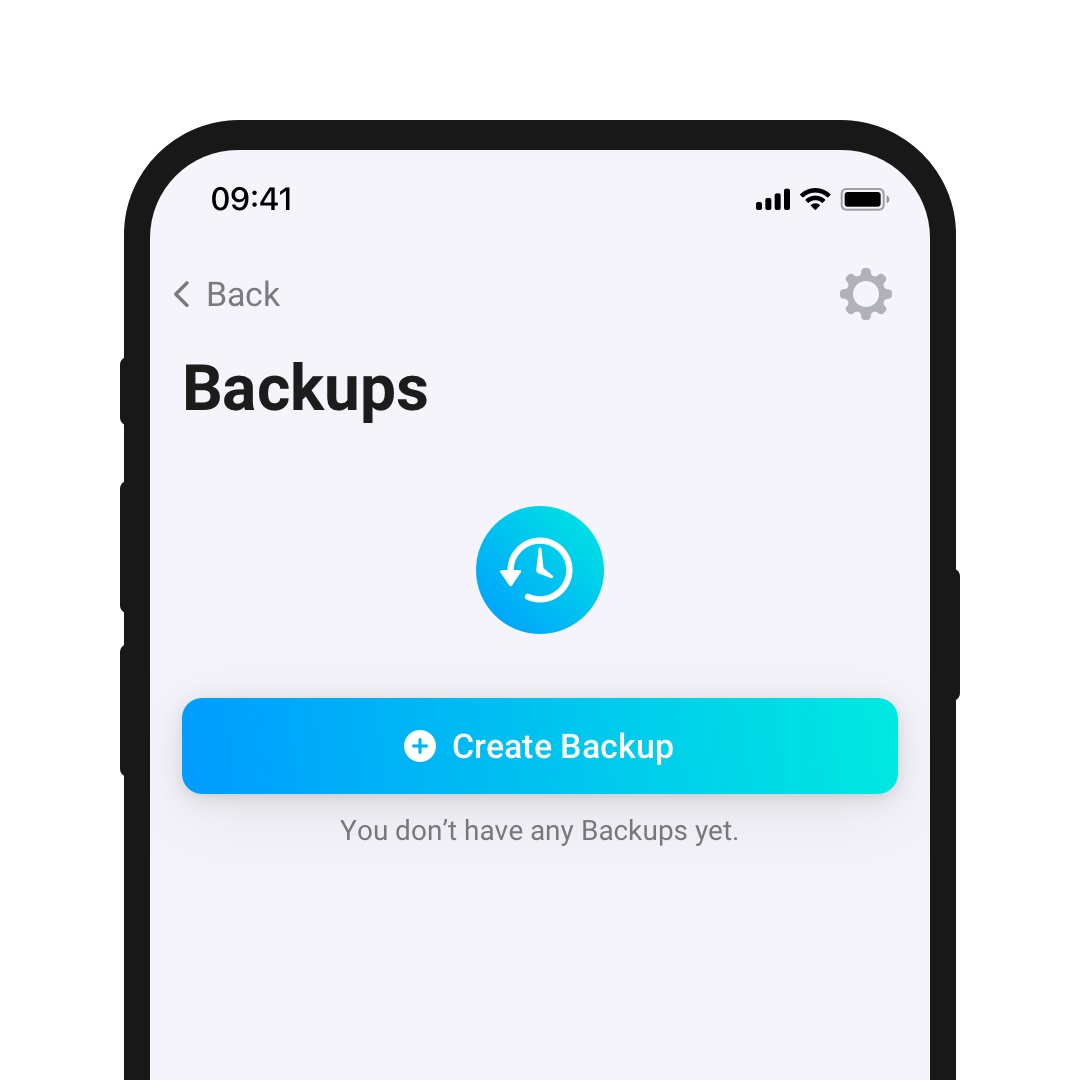 A phone screen the Create Backup option in the Homey app